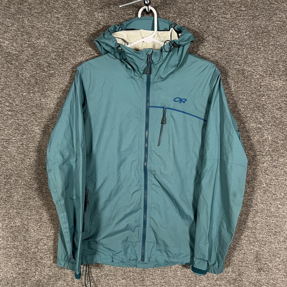 Outdoor Research Interstellar Hooded Jacket Womens Large Blue AscentShell Zip‎